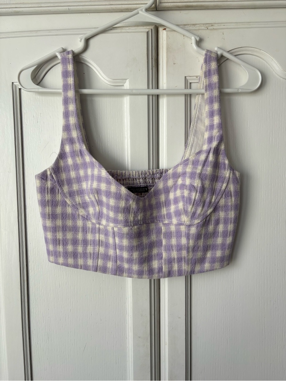 Zara Lavender and White Gingham Bustier Crop Top